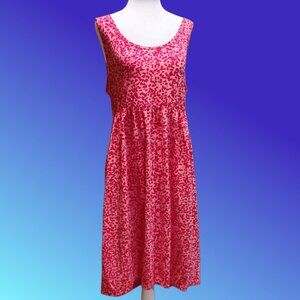 FADED GLORY SLEEVELESS MIDI DRESS SIZE L/G (12-14)  SALMON PINK W/ RED LEOPARD